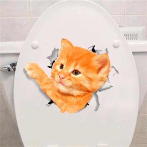 3d effect vivid cats wall stickers for toilet bathroom decorations animal wall decals diy kids gift pvc mural wall poster art