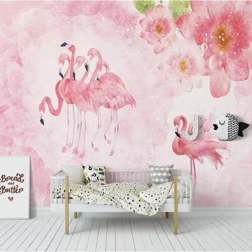 Milofi custom 3D wallpaper mural pink flowers Nordic flamingo childrens room background wall living room bedroom decoration pai