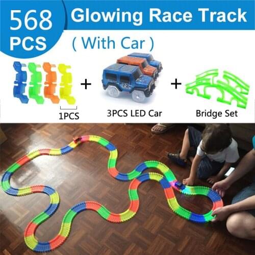 88-648PCS Glowing Racing Tracks Flexible Flash In The Dark Magical Railway Tracks Electric Rail Car Toys for Children Gifts