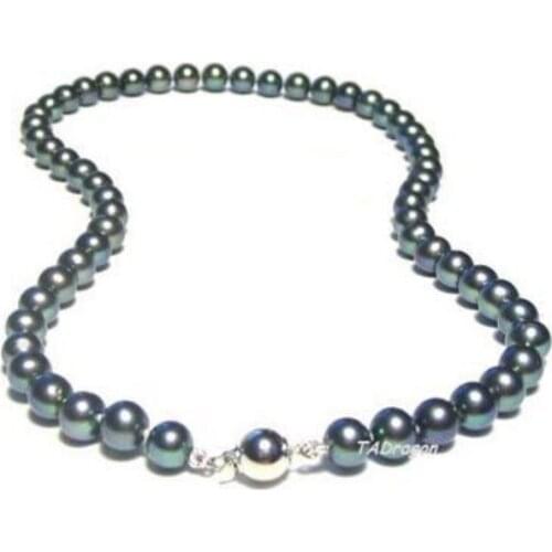 Free Shipping 17.5" 8-9MM AAA Genuine Cultured Black Pearl Necklace