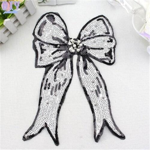 5pcs Bowknot Beads Sequins Patches Embroidered Sew On Applique Badge Bag Clothing Fabric Sewing Crafts