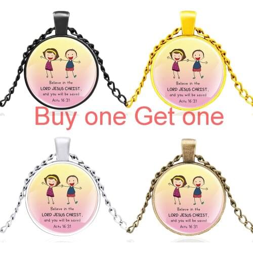 Bible Verse Lord Jesus Christ Acts 16:31 Glass Dome Black Necklace Pendant Men Women Charm Jewelry Accessories Gift
