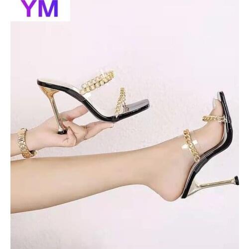 Black Gold 2021 New PVC Jelly Slippers Open Toe Perspex Sike High Heels Crystal Women Transparent Heel Sandals Slippers Pumps