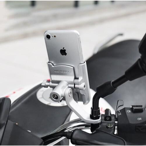 2019 Aluminum Alloy Motorcycle Phone Holder USB Charger Support Rearview Mirror Mobile Moto Holder For GPS Bike Handlebar Holder