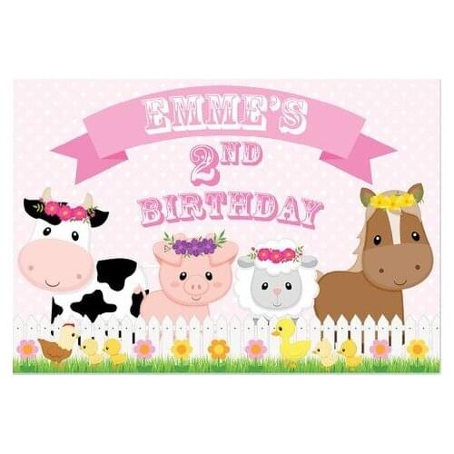 Custom Farm Animal Birthday Pig Cow Sheep Fence Flower backgrounds High quality Computer print party backdrops