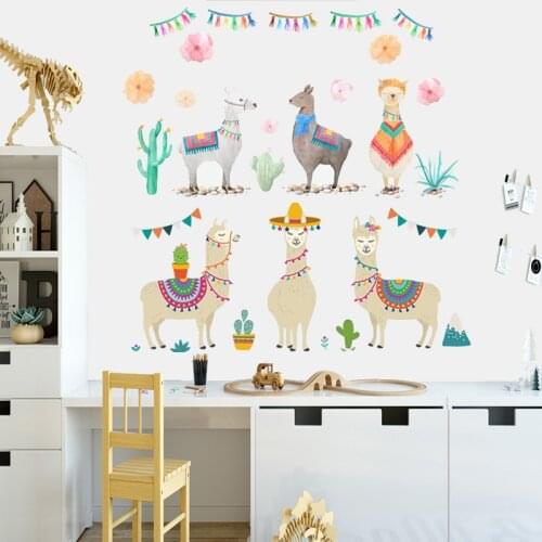 Indian Alpacas Wall Stickers Cartoon Llama Animals DIY for Kids Room Wall Decals Pvc Baby Gifts Nursery Kindergarten Home Decor