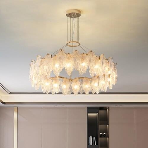 Frosted glass leaf chandelier for living room bedroom round table dining hanging lamp new design home decor indoor lighting