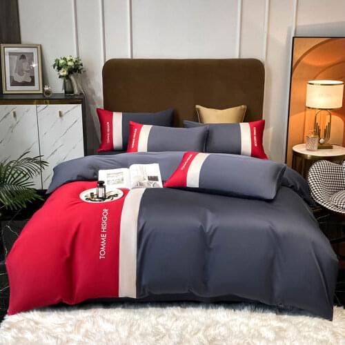 Svetanya Red Grey Geometric Duvet Cover Set Egyptian Cotton Queen King Size Bedding Set Bedlinens Fitted Sheet Pillow Cases