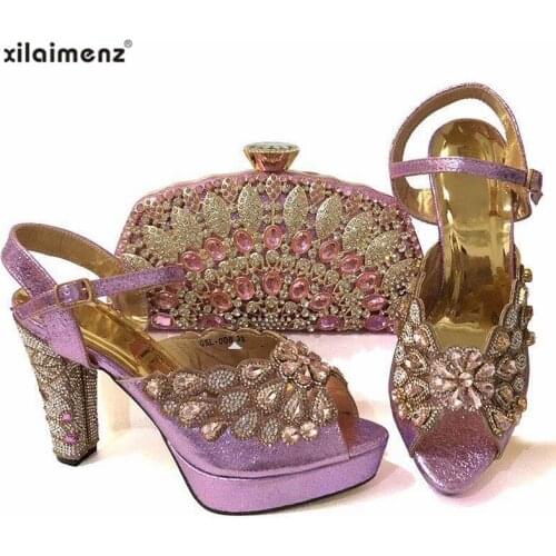 Onion Hot Sale Italian New Design Ladies Matching Shoe and Bag Nigerian Women Shoes and Bags Set for Party with Shining Crystal