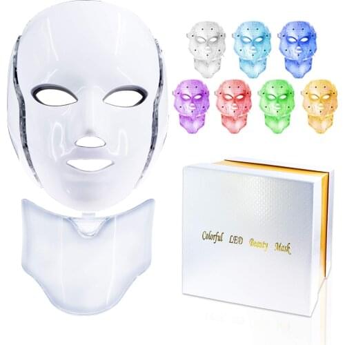 7 Colors LED Facial Mask With Neck Therapy Acne Mask Photon Therapy Neck Beauty Led Mask Anti Aging Skin Tightening Wrinkle