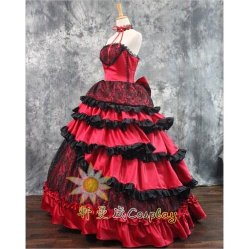 Can custom size 100%real red with black lace cosplay ball gown medieval dress Renaissance gown queen Victorian Belle Ball gown