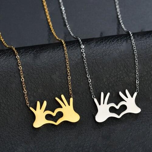 Stainless Steel Necklaces For Women Men Lovers Gold Silver Color Palm Heart Pendant Necklace Engagement Couple Jewelry