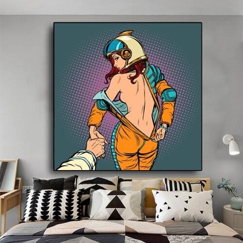 Modern Woman Follow Undresses Astronaut Oil on Canvas Painting Posters and Prints Wall Art Pictures Home Decoration Cuadros