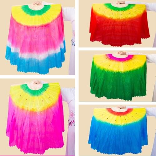 Plus Size long Veil flowing Fan Veils Imitation silk Performance Dance Fan for Dancer Chinese Yangko short Fans hand-made dyed
