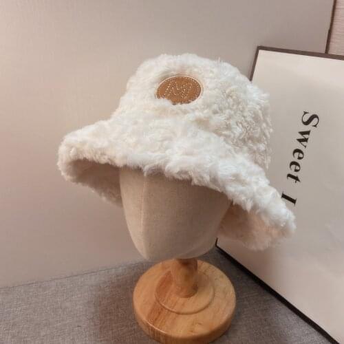 2021 Winter Fur Warm Beanies Hat Soft Velvet Letter Print Plush Fisherman Bob Hats for Women Lady Fashion Outdoor Panama Cap