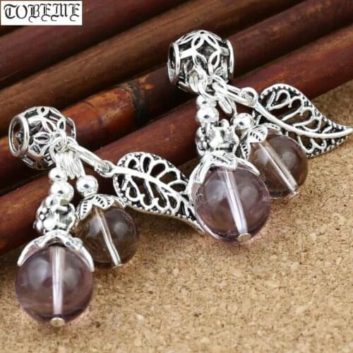 925 Silver Amythest Charm Bohemia Leaf Bracelet Charm Beaded Jewelry Charms DIY Jewelry Findings
