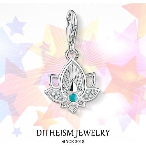 Blue Lotus Charms Pendant,2018 Fashion Jewelry 925 Sterling Silver Trendy Gift For Women Men Boy Girls Fit Bracelet Necklace Bag