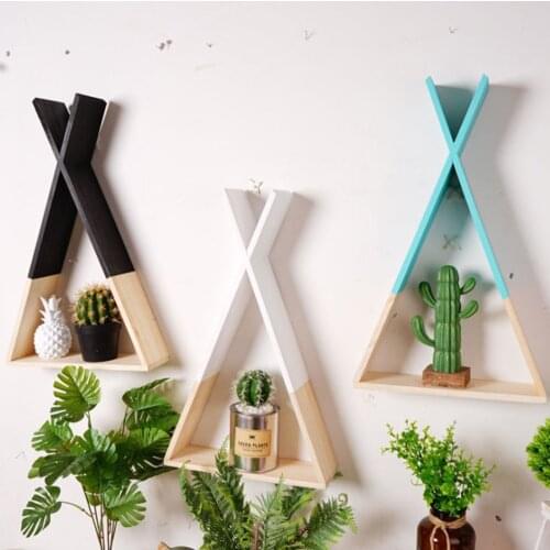 Nordic Triangle Wall Frame Hanging Storage Wooden Rack House Display Shelf for Kids Room Nursery Living Room Bedroom Craft Decor