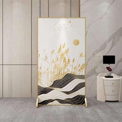 Modern simple light luxury stainless steel partition household floor porch Hotel translucent shielding mobile screen