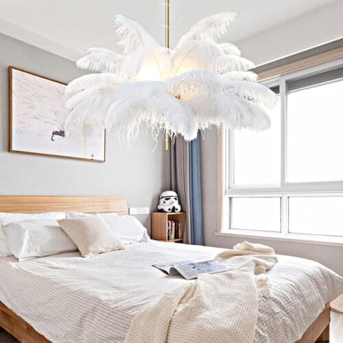 Postmodern Ostrich Feather Led Chandeliers Decoration Pendant Lamp Creative New Design Princess Bedroom Restaurant Living Decor