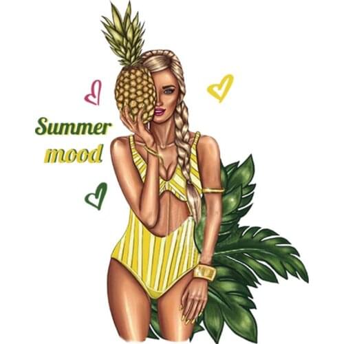 Thermal Patches Clothing Pineapple Girl T-Shirt Jeans Decoration Heat Transfer Diy Washable New Fashion Iron On Patches