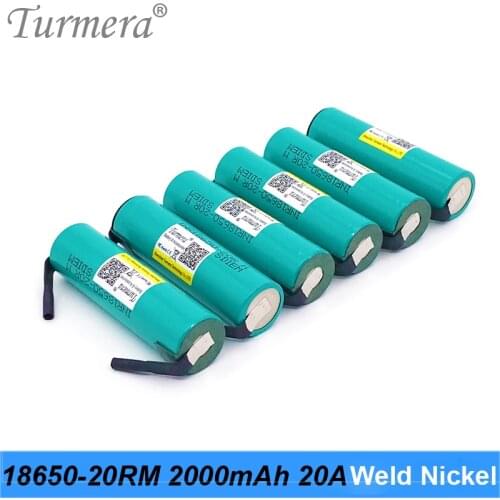 Turmera 18650 2000mAh 20A Battery INR18650-20RM 3.6V Soldering Nickel for Tool Screwdriver and Vacuum Cleaner Battery Use 6Piece