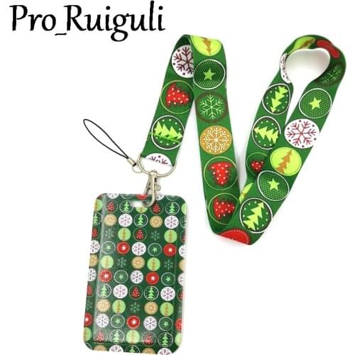 Merry Christmas Tree Anime Lanyard Badge Holder ID Card Lanyards Mobile Phone Rope Key Lanyard Neck Straps Keychain Key Ring