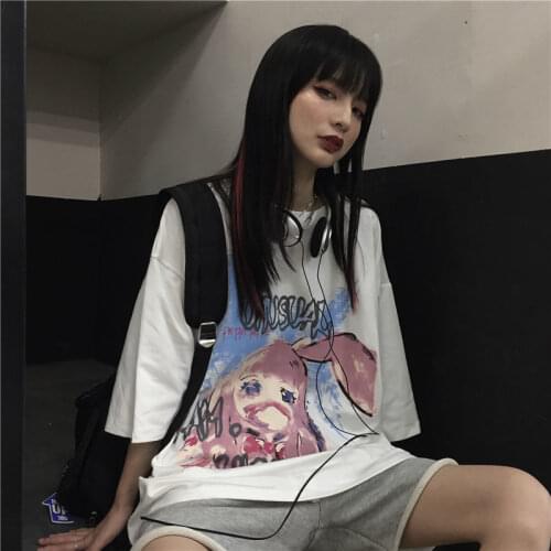2021 Summer Japan Style Anime Cartoon Print Women T Shirt Harajuku O Neck Cotton Loose Ladies TShirt Y2k Oversize Female Top Top