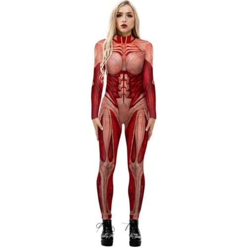 Women Halloween Long Sleeve Digital Print Slim Jumpsuit Bodysuit Cosplay Costume