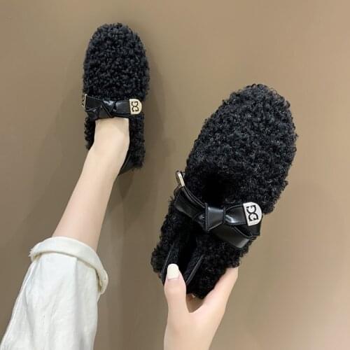 Winter Women Flats Faux Lambswool Loafers Warm Slip on Flat Shoes Woman Slipper Plush Outside Home Shoes