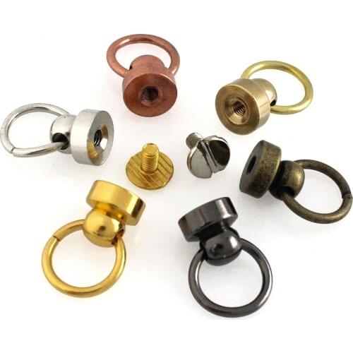 10pcs Brass Ball post with O ring screwback studs rivets Head button stud post & O ring Garment Leather Craft Belt Wallet Decor