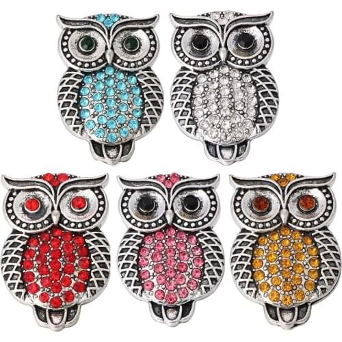 10pcs/lot 2019 Beauty Crystal Cute Owl Metal Snap Button fit 18mm Snap Bracelets Bangles Women Snap Necklace