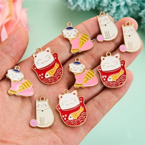 10pcs/lot Mixed Style Cute Cat Enamel Charms Pendant DIY Handmade Necklace Bracelet For Jewelry Making Accessories