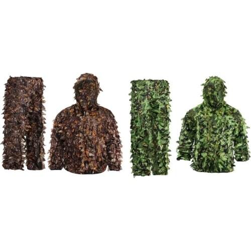 2SET Sticky Flower Bionic Leaves Camouflage Suit Hunting Ghillie Suit Woodland Camouflage Universal Camo Set (A&B)