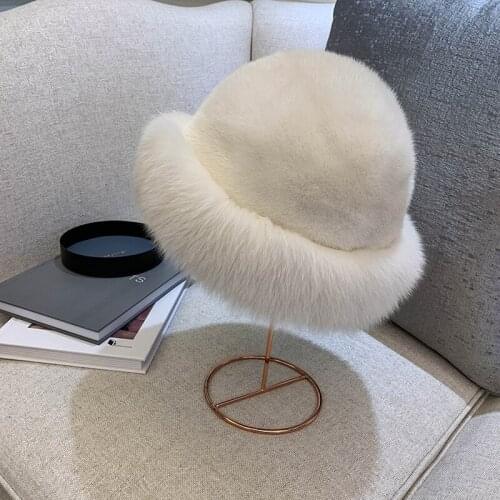 Free Shipping New Genuine Mink Fur hat Real fur cap with Fox trimming Winter Adjustable Sizes 6 colors Wholesale Retail OEM