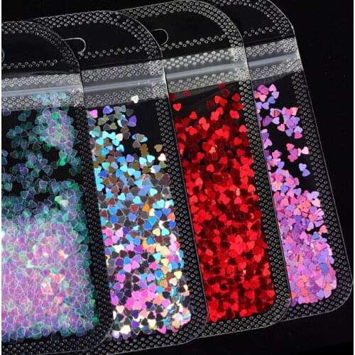 2g Holographic Nail Art Glitter Shiny Sweet Love Heart Flakes Sequins 3D Nails Paillette Manicure Valentines Day Decorations