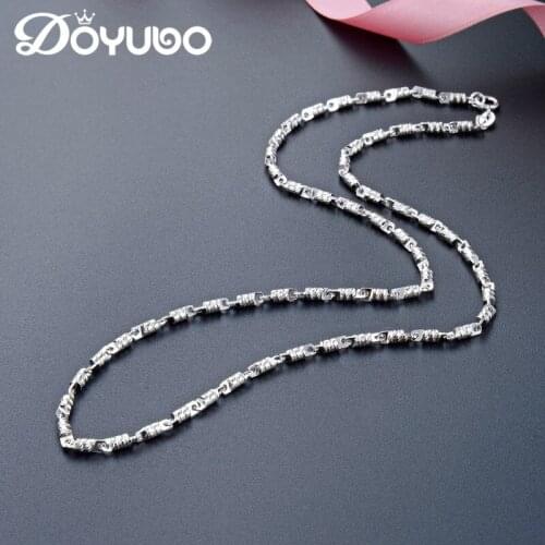 DOYUBO Antique Style Womens Real Silver Short Cylinder Necklace Lady S925 Sterling Silver 50cm / 55cm Chains Fine Jewelry VG021
