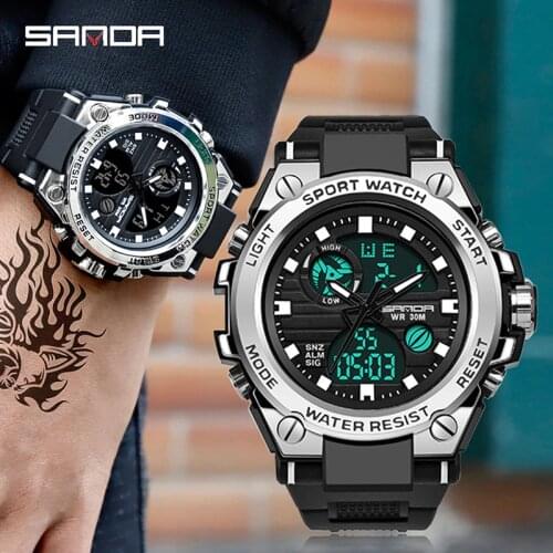 NEW SANDA Brand Military Sports Watches G Style Shock Dual Display Male Clock Hours Waterproof Army Watch Men Relogio Masculino
