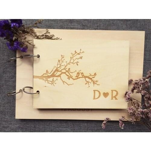 Rustic personalized names love bird Wedding Guest book Signature Books Couple Wooden Notebook Vintage Wedding Decoration