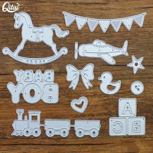 QITAI 11pcs/Pack BOY BABY Metal Cutting Dies Horse DIY scrapbooking for Children home Creative Decoration craft handmade MD134