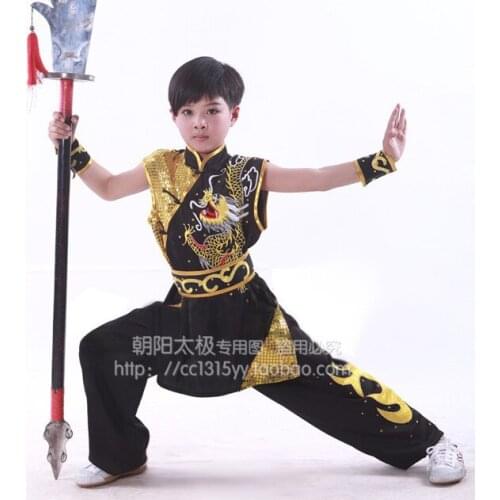 Chinese Kung Fu Changquan sleeveless clothes martial arts competitions for children dragon embroidery Tai Chi clothes