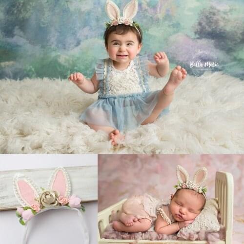 Creative Headbands Newborn Photography Props Headwear Baby Photography Headband Cute Rabbit Ears To Be Chosen Real Flower Series