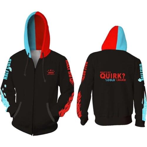 My Hero Academia Todoroki Shoto Cosplay Warm Jacket Zipper Hoodies Hooded Sweater Sweatshirt 3D Printed Daily Coat Oversize