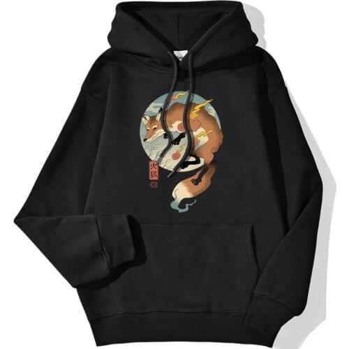 Fire Fox Ukiyo E Cartoon Streetwear Men Hip Hop Cool Hoodie Hot Sale Loose Daily Casual Sweatshirt Harajuku Mens Hooded Tops