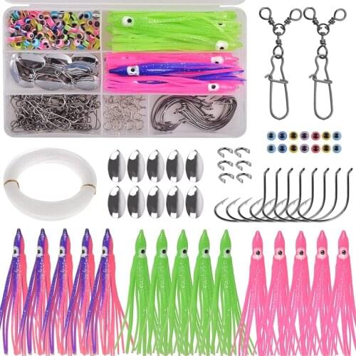 Squid Rigs Making Kit 161pcs Fluke Flounder Saltwater Fishing Rigs Include Soft Trolling Skirt Lures Octopus hook Tackle