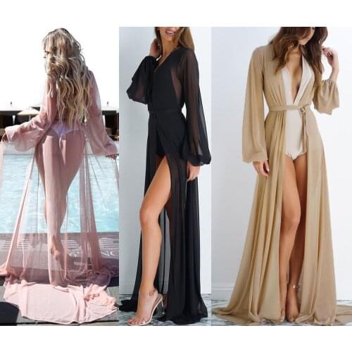 2020 Summer Brand NEW Women Tunic Chiffon Female Bathing Suit Transparent Beach Maxi Dress Swimwear Bikini Cover-up