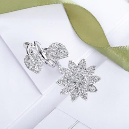 Top Quality Hot Sale Famous Brand Pure 925 Sterling Silver Party Jewelry For Women Lotus Zircon Ring Europe Luxury Flower Rings