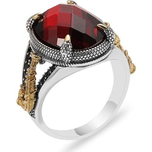 New Shiny Red Zircon Men Domineering Ring Retro Punk Jewelry Accessories Gift