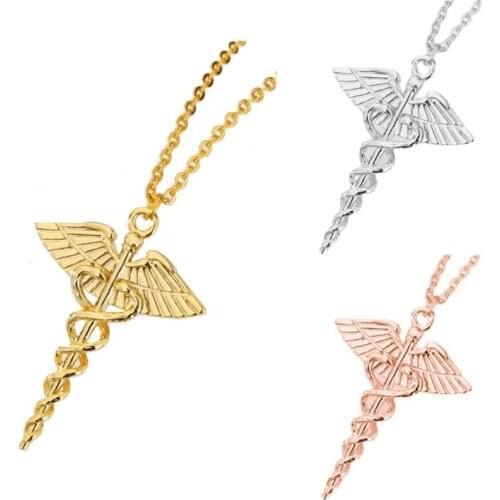Medical Symbol Nurse Doctor Animal Pendants Necklace Stainless Steel Caduceus Double Snake Wings Necklaces For Men Women Jewelry