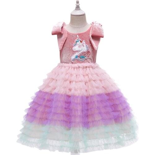 Girl Unicorn Princess Dress Flower Girls Wedding Party Dress Lace Velvet Baby Girl Birthday Bowknot Formal Clothes Vestidos